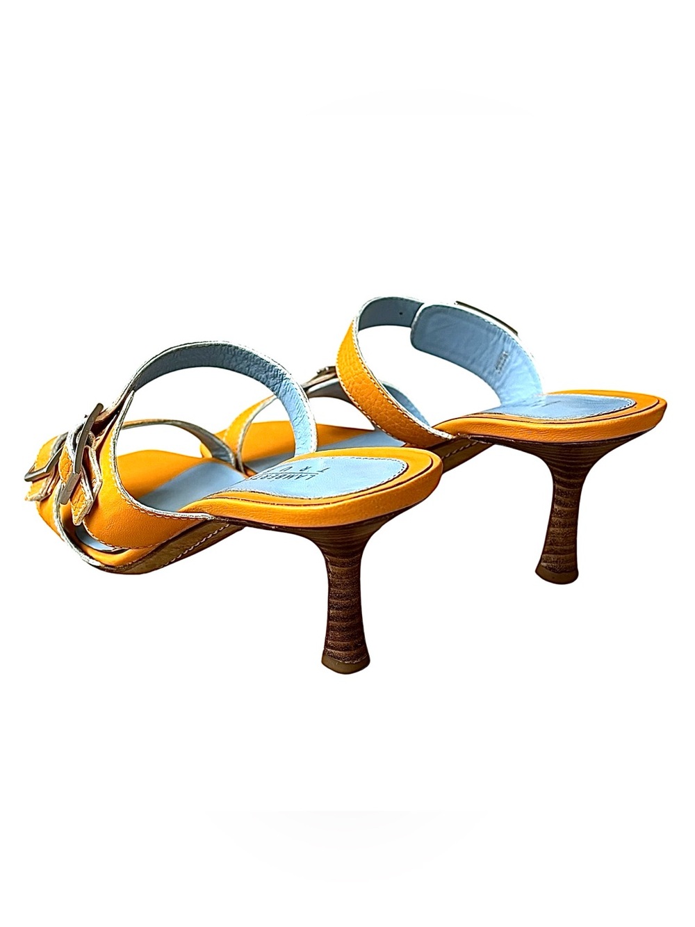LAMBERTSON TRUEX Marigold Leather Heeled Sandals w/ Buckles - Picture 11 of 16